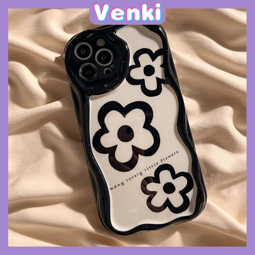 Case iPhone 11 Pro Max TPU Soft Case Glossy Black Curved Wave Case Cute Floral Camera Protection Shockproof For iPhone 14 13 12 11 Plus Pro Max 7 Plus X XR