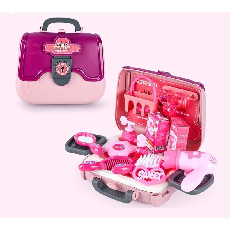 Mainan Anak ORNAMENTS HAND BAG COSETICS Make Up 2in1 Koper Tas Beauty