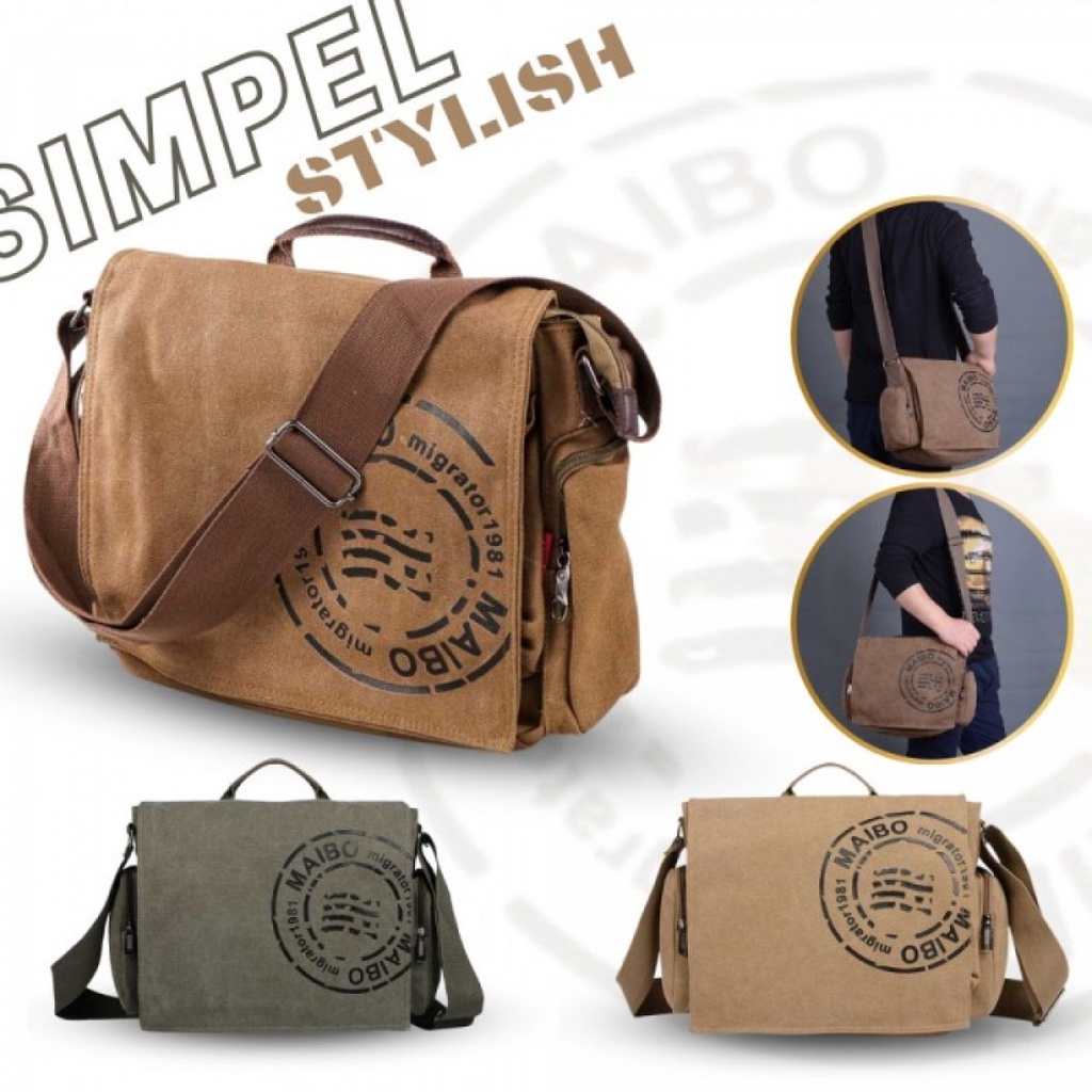 Tas Selempang Laptop Pria Fashion Messenger Canvas Printing