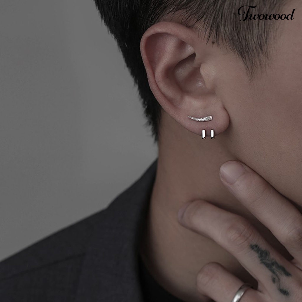 Twowood Ear Studs Punk Hip Hop Dilepas 2-cakar Kait Kepribadian Hadiah Keren Gaya Sederhana Pria Anting Perhiasan Fashion
