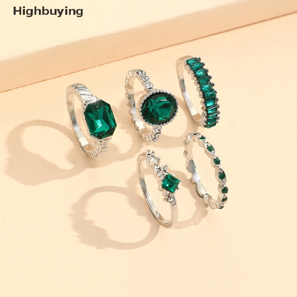 Hbid 5 Pcs Hijau Kristal Cincin Set Untuk Wanita Geometris Hias Berlian Vintage Rings Set Geometris Lady Perhiasan Hadiah Glory