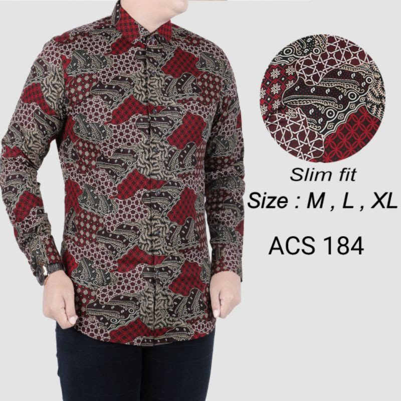 BAJU BATIK PRIA SLIM FIT MODERN LENGAN PANJANG  BATIK SLIMFIT LB106 PREMIUM KEMEJA BLD JAKARTA