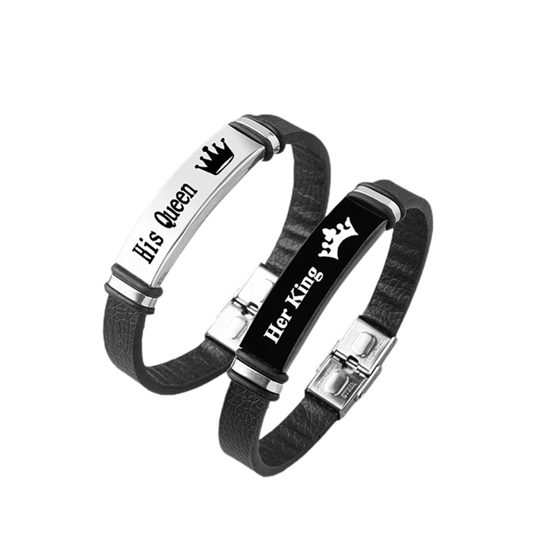 2pcs/set Mahkota Anti Karat Her King His Queen Trendi Olahraga Silikon Pasangan Gelang Bangle Unisex Kekasih Bracelets Hadiah