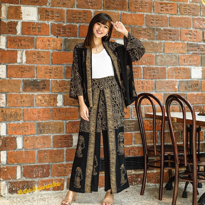 ✨LARIS✨ -Setelan Batik Wanita Cardigan Celana Wanita - Big Parang Wayang - SOGAN GOLD, CELANA TERTUT