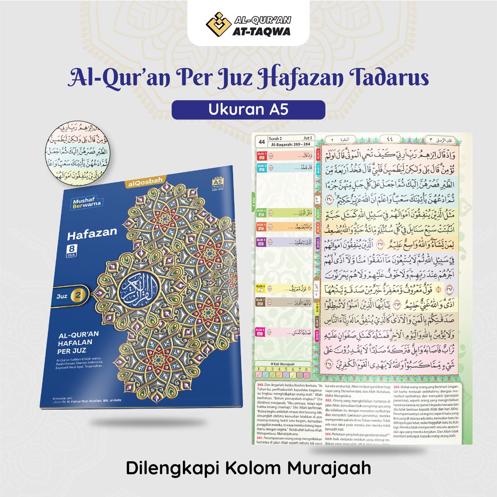 Al Quran Per Juz Hafazan 8 Blok | Ukuran Sedang A5 | NON-PERKATA LATIN | BONUS BUKU DZIKIR