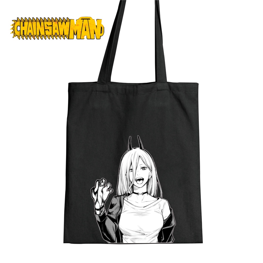 Tote bag Anime Chainsaw man Power Hitam Tote bag premium Totebag seleting totebag Termurah Bahan Blacu