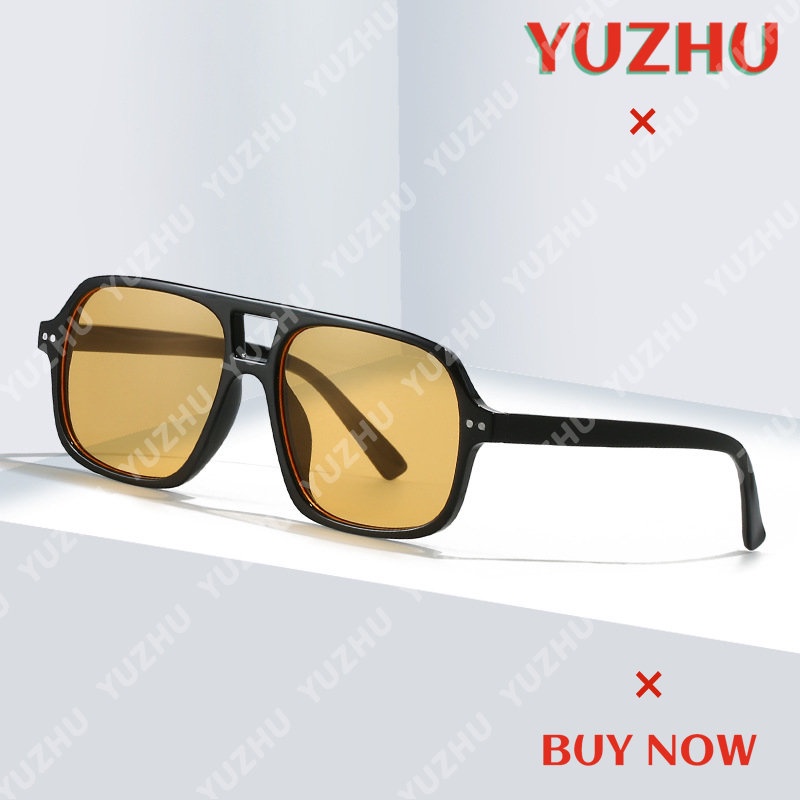 (YUZHU) Vintage Fashion Double Beam Oversized Frame Sunglasses Untuk Pria Western Fashion Candy Color Sunshade Sunglasses Untuk Wanita