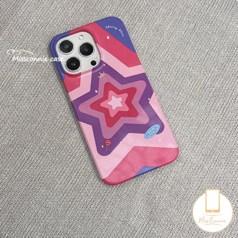 IPHONE Ins Fashion Gradien Bintang Rose Merah Casing Ponsel Kompatibel Untuk Iphone11 14 13 12 Pro Max 7plus XR 78 Plus X XS Max SE 2020 Perlindungan Kamera Tahan Guncangan Glossy Soft Cover