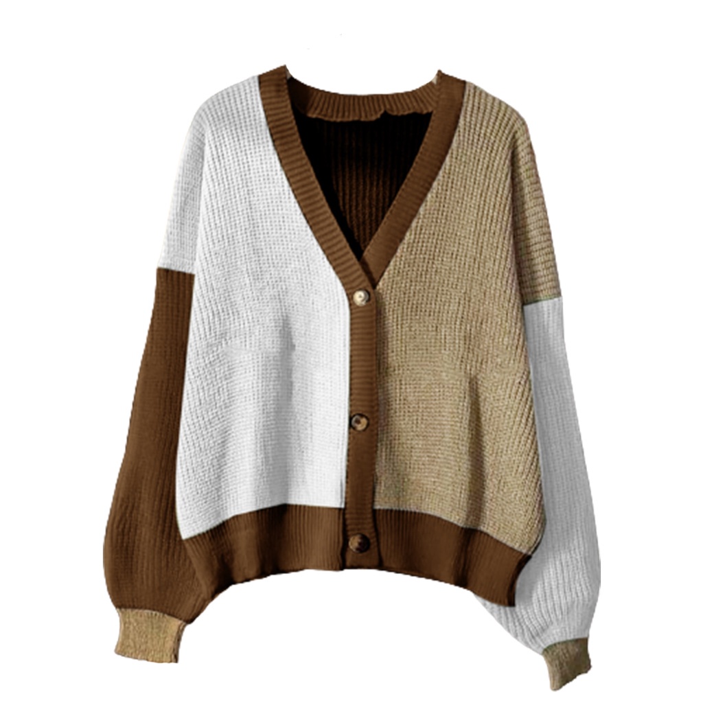 Cod Vallina Cardigan Two Tone Eireen Cardy Kardigan Rajut Twist Tebal Knit Cardie Wanita Cardi Knitt