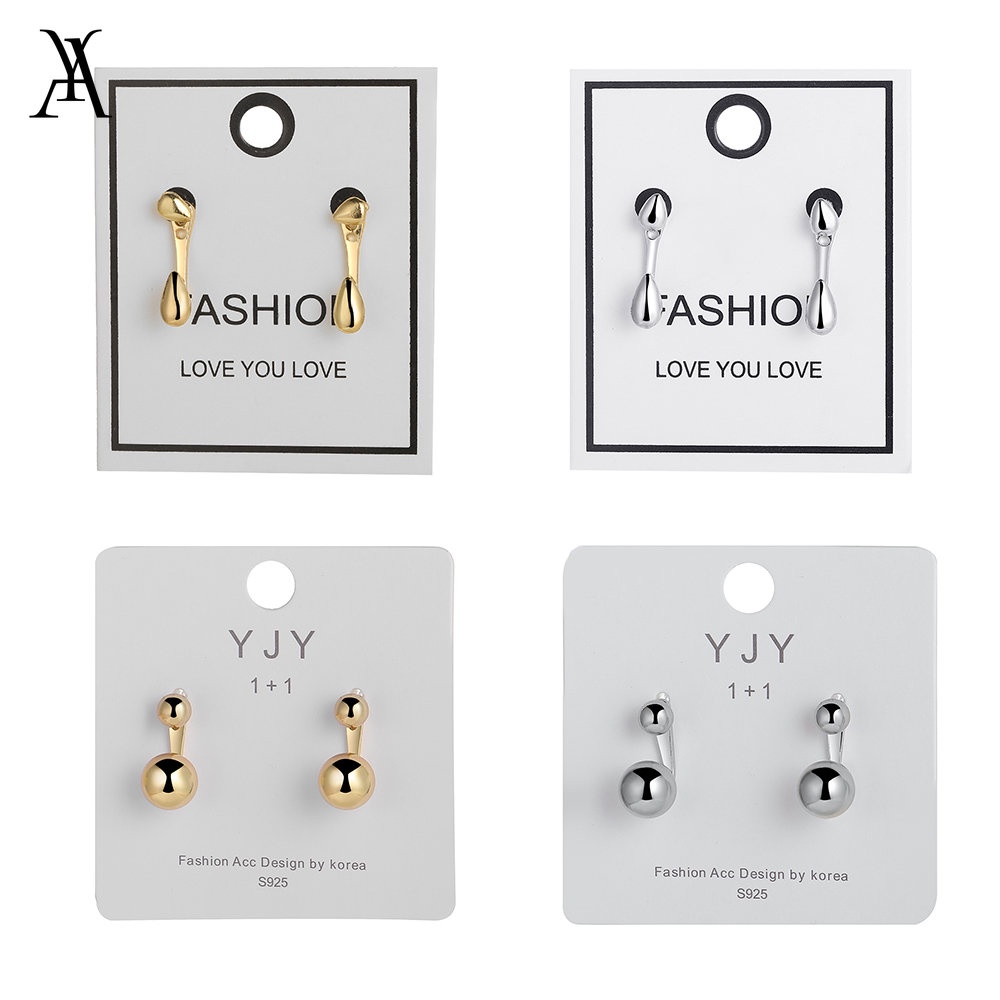 AY(CN) Anting Stud Manik-Manik Bulat Bentuk Tetesan Air Warna Emas Perak Untuk Wanita