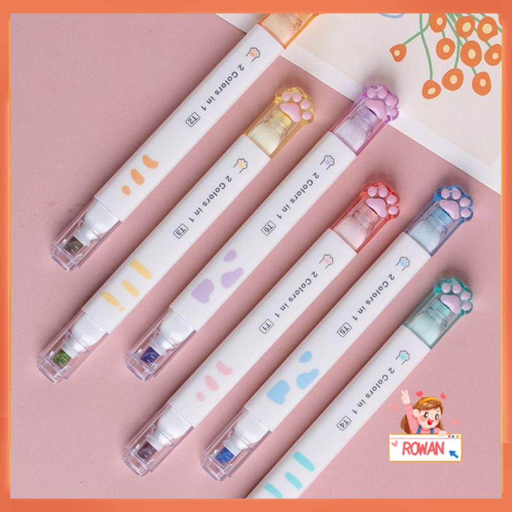 R-flower 6PCS/Set Stabilo Pena Set Kreatif Alat Tulis Sekolah Kantor Menggambar Grafiti Cakar Kucing Kepala Ganda Pena Warna