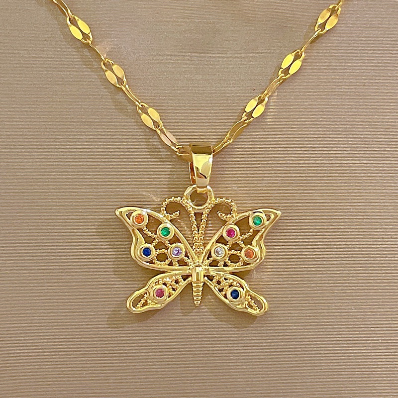 kalung titanium wanitat Colored Butterfly Pendant Chain Titanium kalung