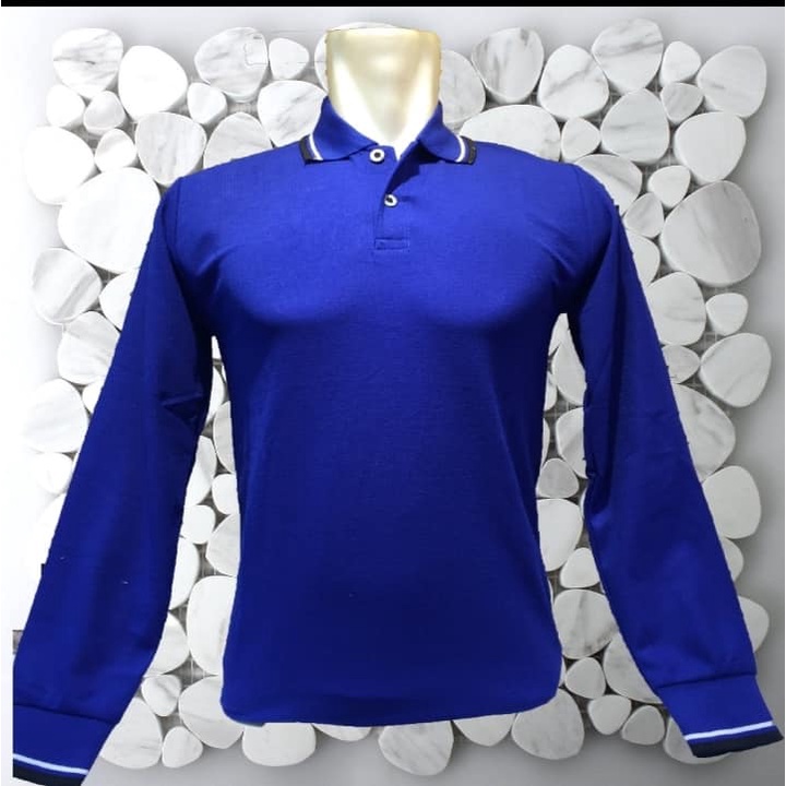 Kaos kerah FO LIST lengan panjang BIRU BENHUR / kaos kerah polos lengan panjang FO LIST / kaos kerah