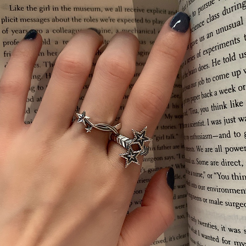 Cincin Kreatif Ganda Berujung Lima Bintang Salib Dapat Disesuaikan Warna Silver Untuk Wanita Mode Baru Perhiasan Pengantin Wanita Sederhana Elegan