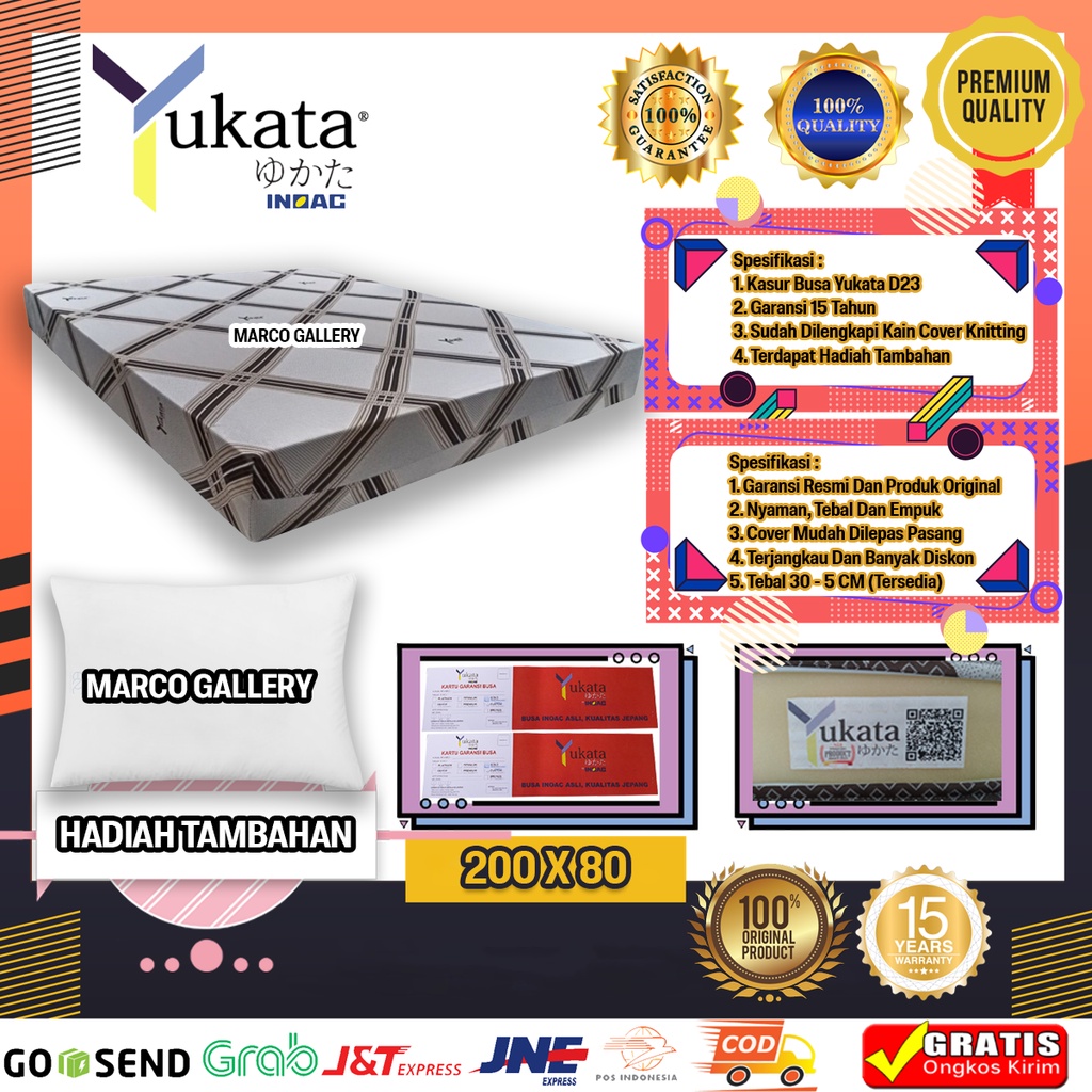 Kasur Busa Inoac Yukata D23 Ukuran Single 200 X 80 Garansi 15 Tahun Anti Kempes GRATIS Bantal Memory