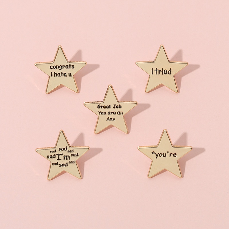 Warna Emas Bintang Enamel Pin Kreatif I Mencoba Surat Pentagram Bros Lencana Laple Pin Lucu Perhiasan Hadiah Untuk Anak-Anak Teman