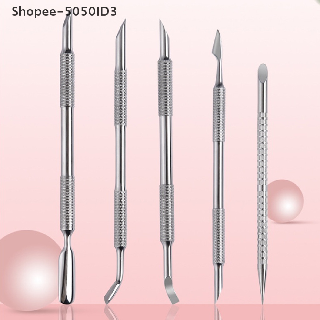 [HOT] 1pcs Nail Art Dual End Stainless Steel Cuticle Pusher Spoon Penghilang Kulit Mati [ID]