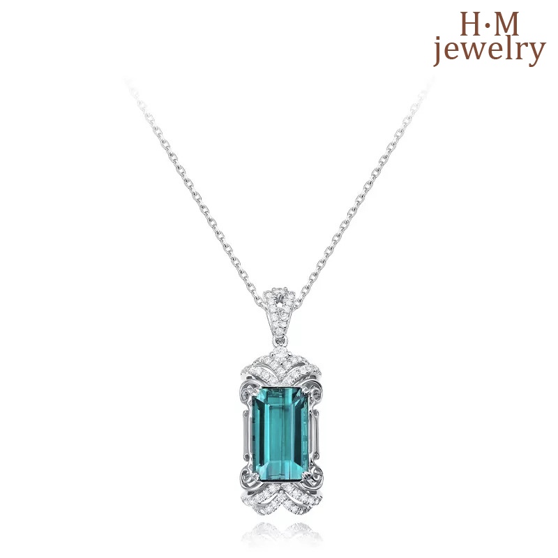 S925 Perak Berwarna Permata Tourmaline Beruntung Liontin Pendant Elegan Elegan Topaz Kalung