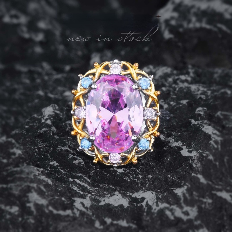 Goldkingdom Fashion Perhiasan Aksesoris Ready Stock Pita Desain Bunga Sakura Pink Liontin Stud Anting Fancy Harta Karun Cincin Berlian Tinggi Set