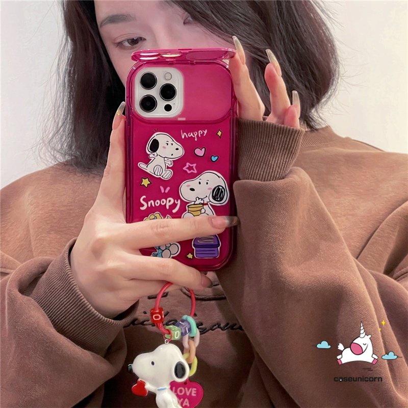 IPHONE Casing Cermin TPU Lembut Shockproof Kompatibel Untuk Iphone11 14 13 12 11 Pro MAX XR 7 8 Plus X XS MAX SE 2020 Kartun Snoopy Charlie Brown Creative Flip Make Up Mirror Case
