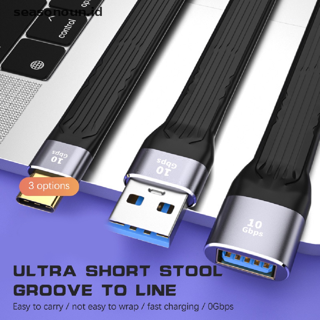 Seasonoun Ultra Short USB To Type C Cable USB 3.1 Gen 2usb C Quick Charge FPC Kabel Kawat 4K 10Gbps Sync Kabel Data Kabel Jalur Pengisian.