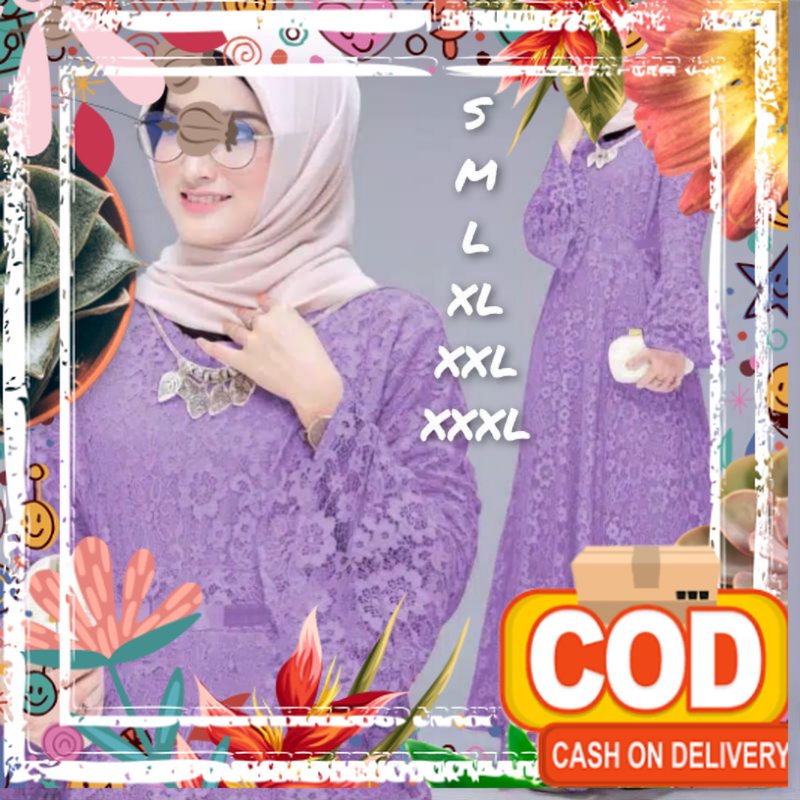 MAXI YUNITA/MAXI DRESS FULL BRUKAT/GAMIS PESTA/GAMIS SERAGAM / greentea