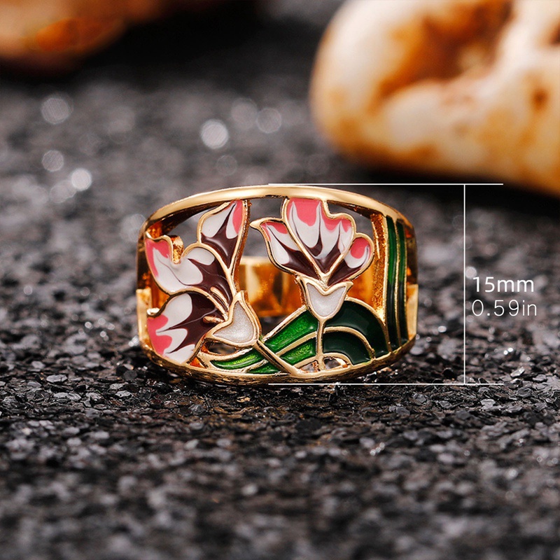 Cincin Bunga Enamel Buatan Tangan Kreatif Wanita Untuk Pesta Upacara Pernikahan Warna Cerah Perhiasan Jari Fashion