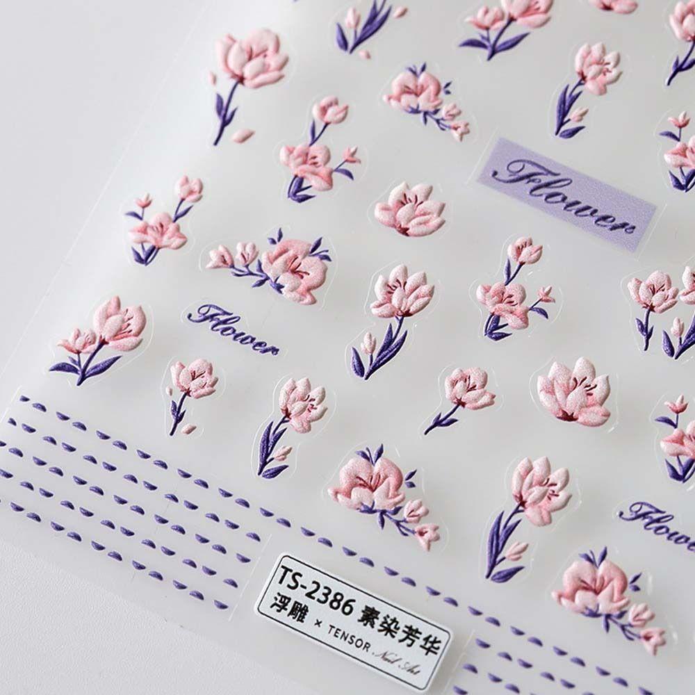 AUGUSTINA Agustina Bunga Stiker Kuku Jepang Nail Art Kupu-Kupu Daisy Self Adhesive Dekorasi Kuku
