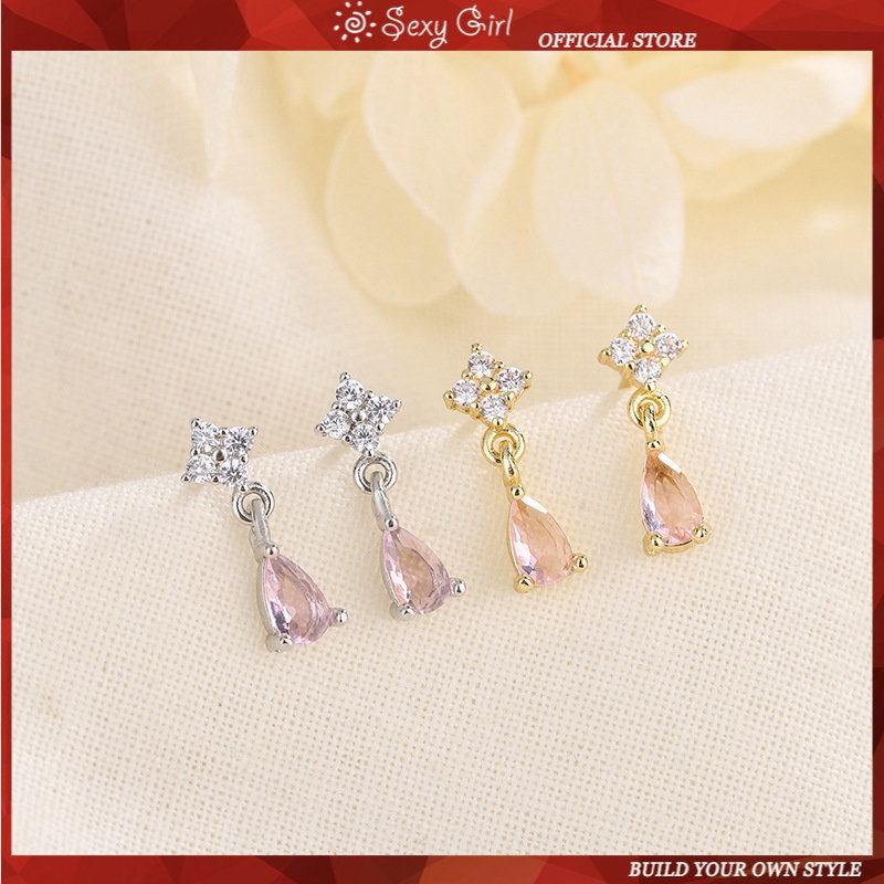 S925 Perak Cahaya Mewah Anting Tetesan Air Dengan Berlian Temperamen Niche Desain High-end Anting-Anting Kecil Segar Lady Earrings Perhiasan Gadis Seksi