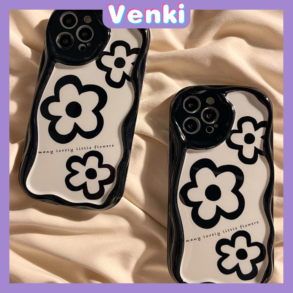 Case iPhone 11 Pro Max TPU Soft Case Glossy Black Curved Wave Case Cute Floral Camera Protection Shockproof For iPhone 14 13 12 11 Plus Pro Max 7 Plus X XR