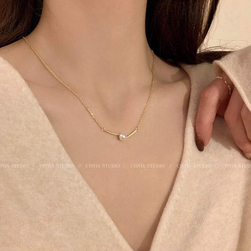 AY(CN) AY(CN)Chopsticks Imitation Pearl Necklace Elegant Gold Chain Choker for Women Jewelry Accessories