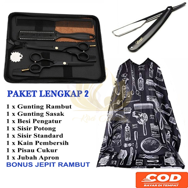 [COD] Paket Alat Cukur Rambut Salon Barbershop Gunting Rambut Gunting Sasak Set Potong Rambut Lengka