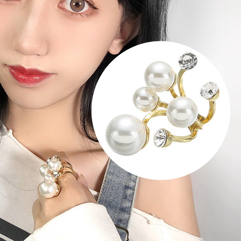 Elegan Retro Oversize Multi Pearl Rings Untuk Wanita Lady Shiny Kristal Berlian Imitasi Tidak Teratur Korea Pesona Cincin Perhiasan Pernikahan