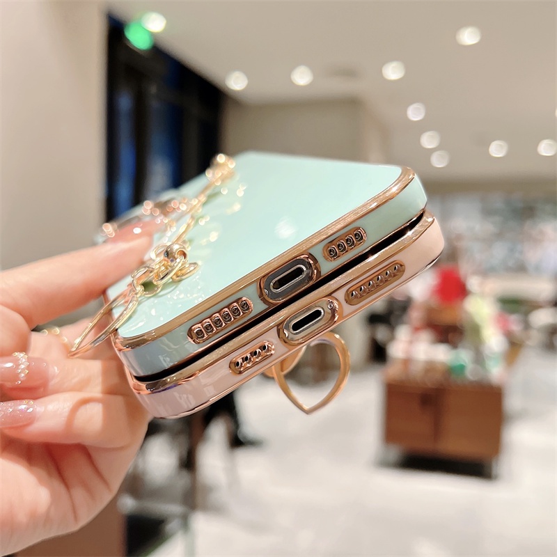 IPHONE Luxury Plating Love Heart Plating Gelang Rantai Phone Case Untuk Iphone11 12 13 14 Pro Max X XR XS Love Heart Frame On7 8 Plus Strap Cover