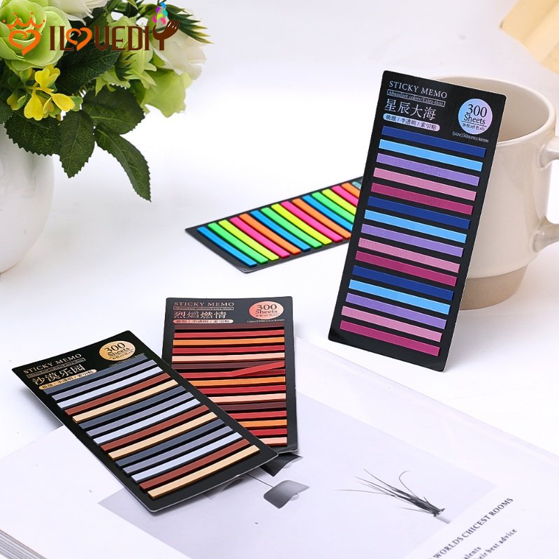 300lembar Fluorescence Index Memo Pad Notepads Stiker Notes Bookmark Warna Sticky Note PET Tembus Index Stiker Siswa Kantor Sekolah Alat Tulis Supply Stiker Index Panjang