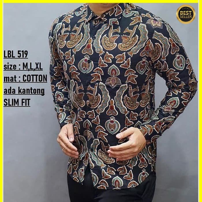 KEMEJA PRIA BATIK LENGAN PANJANG HEM BAHAN KATUN HALUS 40S LBL 519 MEWAH PREMIUM BAJU ELEGANT SIZE M L XL  SKU MS JAKARTA