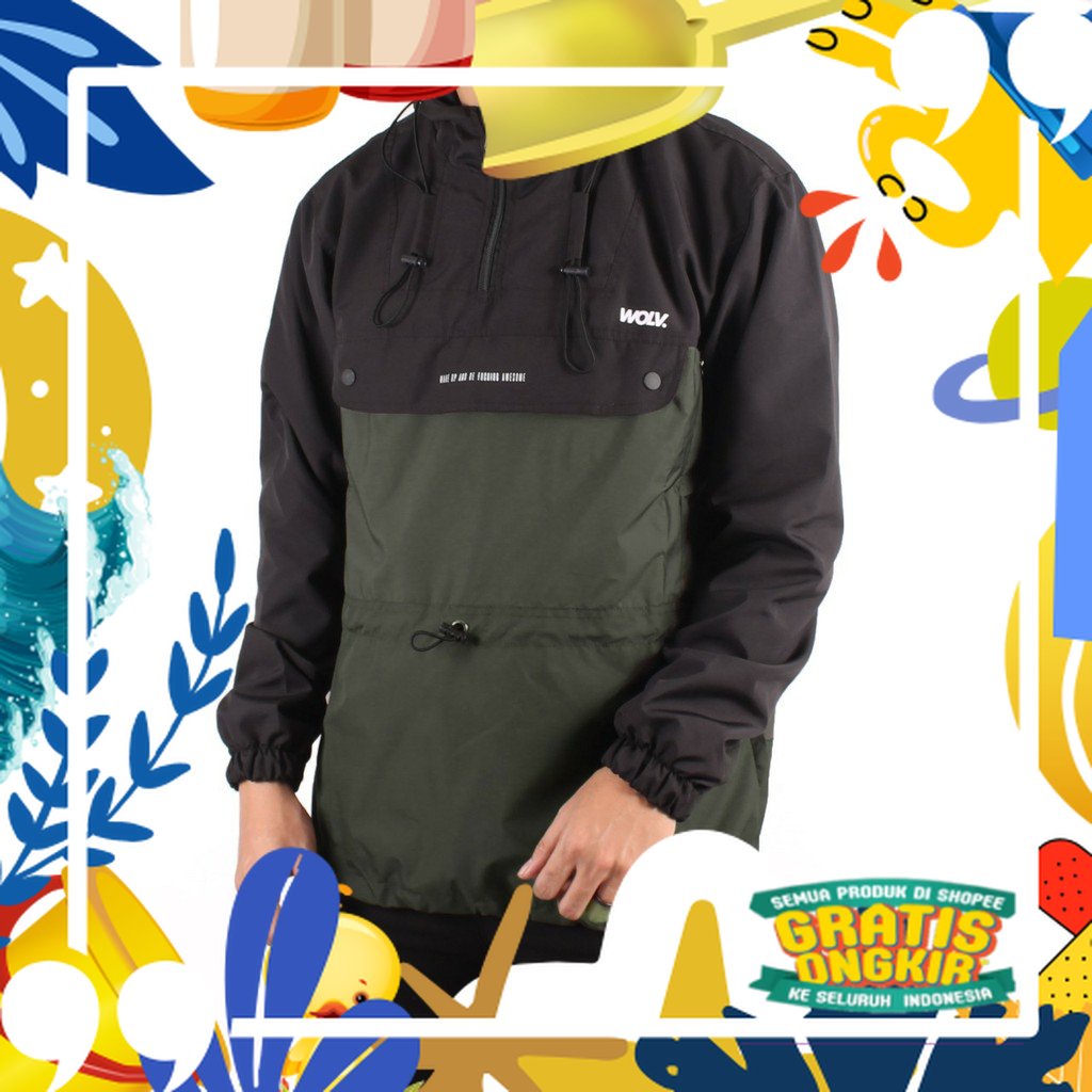 Jaket Cagoule Premium WOLV / Jaket Outdoor Waterproof / Jaket Cagoule Windbreaker Pria/ merah putih 