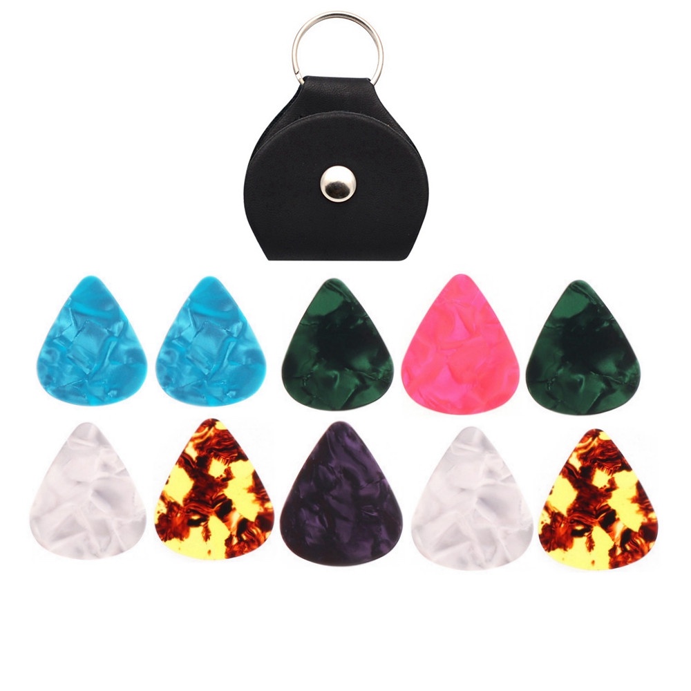 3warna Pilihan PU Leather Guitar Picks Holder Case Dengan 10 Pcs Multicolor Picks Gitar Keychain Plectrum Bag Picks Set