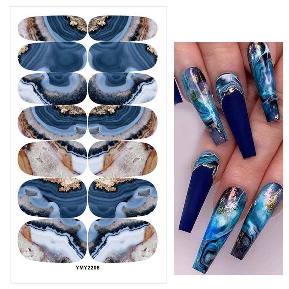 Stiker Kuku Marmer AUGUSTINA Fashion Wanita Full Cover Nail Tips Marble Halo Dye Self Adhesive Dekorasi Kuku