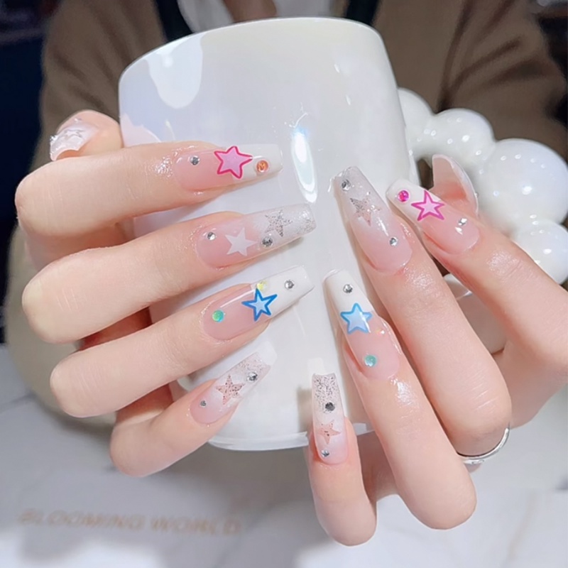 1pc Stiker Kuku Bintang 3D Lucu Pink Biru Cinta Hati Pelangi Planet Awan Manicure Tips Self-Adhesive Slider Nail Art Dekorasi