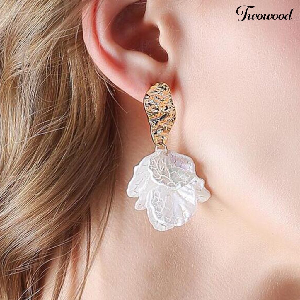 Twowood 1pasang Drop Earrings Kelopak Bunga Liontin Berlebihan Electroplating Kresek Shell High Gloss Berdandan Fashion Item Trendi Wanita Menjuntai Anting Perlengkapan Kostum