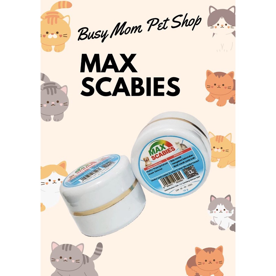 MAX Scabies Cream 10 gr Cat Dog Obat Salep Kulit Jamur Kutu Gatal Ketombe Bintil Merah Kucing Anjing 10gr