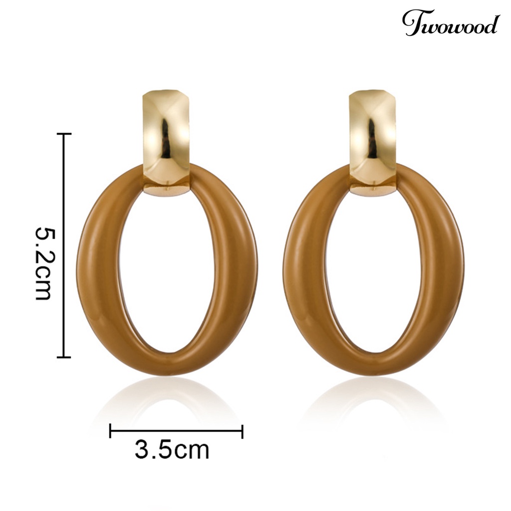 Twowood 1pasang Anting Hoop Retro Berbentuk O Minimalis Hypoallergenic Keren Geometris Akrilik Lingkaran Anting Perhiasan Fashion