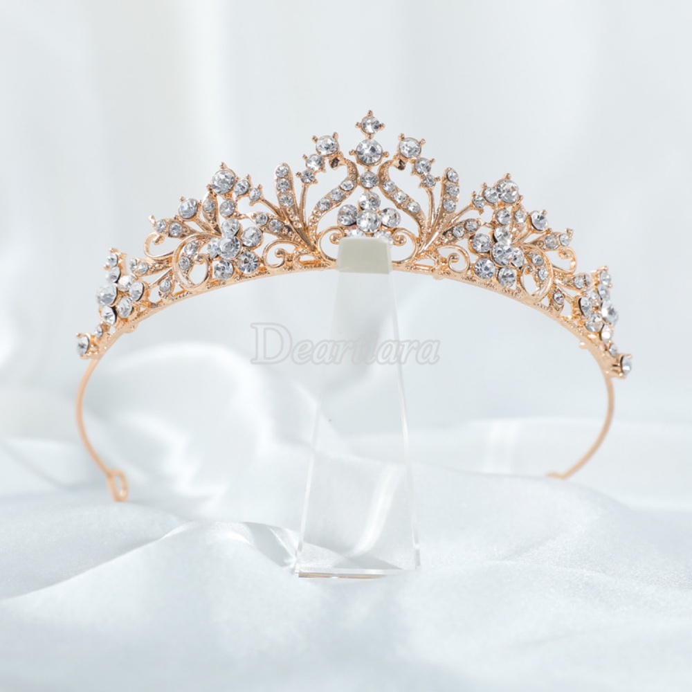 Fashion Berlian Imitasi Mahkota Rambut Band Pengantin Emas Bando Rambut Band Baroque Headband Bridal Crown