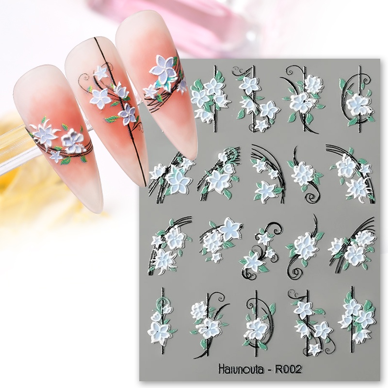 Stiker Nail Art 5D Timbul Bunga Dan Daun Nail Art Decal Dekorasi