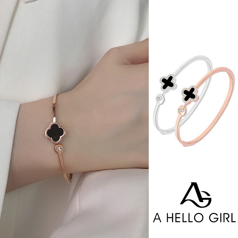 Gelang Rantai Rose Gold Bandul Desain Clover Gaya Korea Untuk Wanita