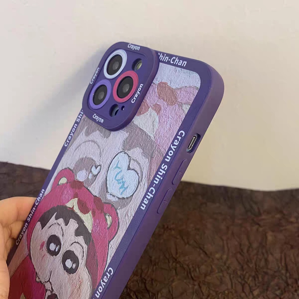 IPHONE Ins Pola Shin-Chan Cocok Untuk Iphone14 14pro 14plus 13 13pro 13prm iPhone12 7Plus 8Plus Xr XS 13 Pro Max Empat Sudut Casing Ponsel Tahan Guncangan