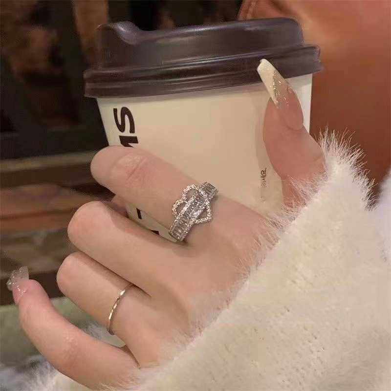 Korean Zircon Alloy Heart Geometric Ring for Girl