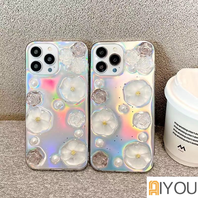 Casing 3D Bunga Mutiara Untuk Iphone14 13 12 Pro Max7 8 Plus Casing Ponsel Untuk iphone 11xr X XS Max SE Soft Back Cover