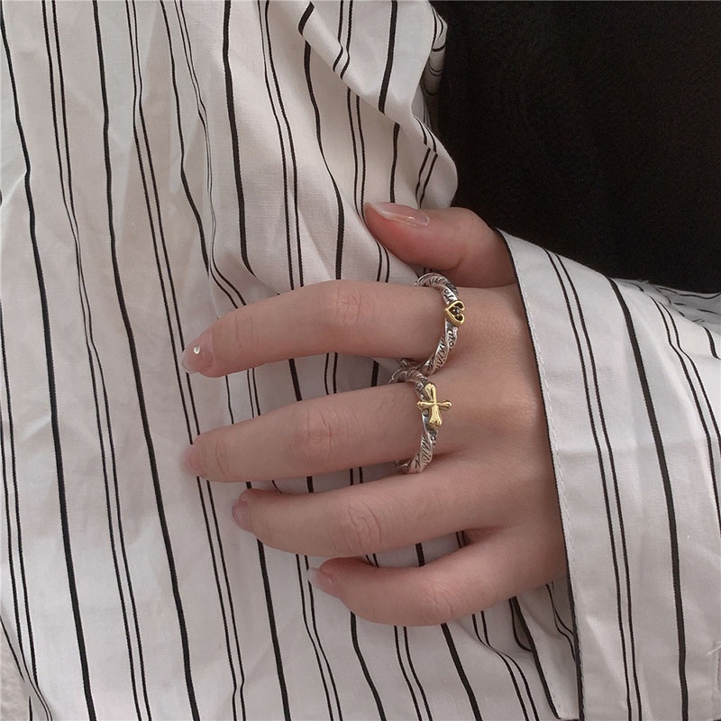 Cincin Huruf Silang Hati Fashion Alloy Berlian Imitasi Untuk Wanita